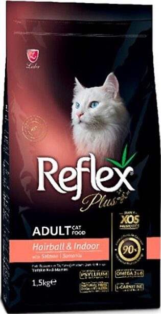 Reflex Plus Adult Cat Food Hairball & Indoor 1.5kg - Reflex Plus With Salmon - Reflex Hairball Cat Food