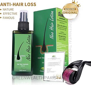 Neo Hair Lotion With Derma Roller 0.5 - Genuine Product Made In Thailand - Spray Organic Anti-hair Loss Lotion - Hair Growth Oil - Hair Treatment - Green Wealth 120ml
