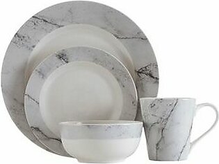 16 Pc White / Grey Marble Effect Dinner Set - Premier Home
