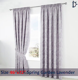 Jacquard Curtains Set, Lined Tape Top Curtains - Spring Garden Lavender - Pack of 2 with FREE Tie Back