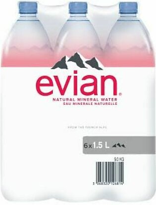 Evian mineral water 1.5 litres pack of 6