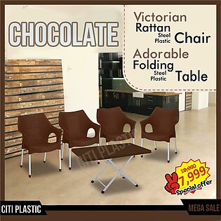 Set Of 4 Rattan Plastic Indoor/outdoor Chairs And Plastic Table - Chocolate
