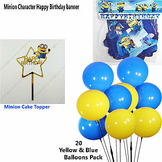 Happy Birthday Banner  , Minion Cake Topper & 20 Balloons Complete Set  in Minion Theme