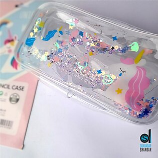 Cute Unicorn Glitter Liquid Pencil Case High Capacity Pencil Bag Transparent Glitter Pencil Case For Girls Pen Box School Supplies...