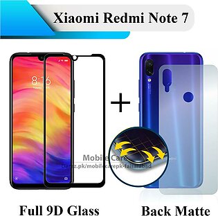 Xiaomi Redmi Note 7 Black Full 9D Edge to Edge(Full Glue) Tempered Glass Screen Protector + Back Matte Protector Soft Skin Sheet Soft Film Protection For Redmi Note 7
