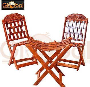 2 Wooden Small Chairs With Stool