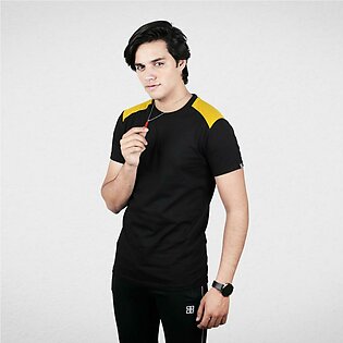 Black t-shirt for men with yellow panel - brocode clothing
