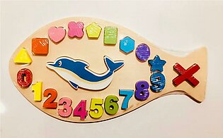 Kids Montessori Wooden Counting Geometric Shapes Fish Toddler Early Learning Educational Toy