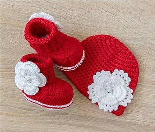 crochet booties set for baby girl / woolen shoes and cap for baby girl / handmade baby booties