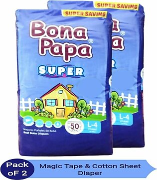 Bona Papa Super Baby Diaper Large Size - Pack Of 2 - 50pcs Each (magictape)