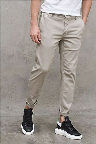 LA CASA Slim Fit Oatmeal Chinos for Men - Casual Cotton Pant