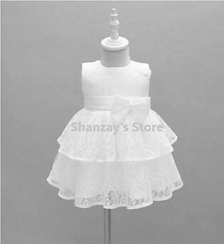 Beautiful White Fancy Frock for Girl [High Quality]