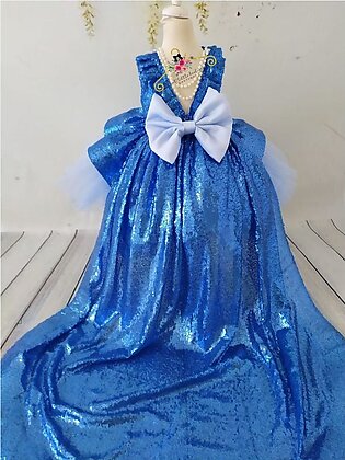 Baby Girl Blue Sequin Bow Party Wear Dress
