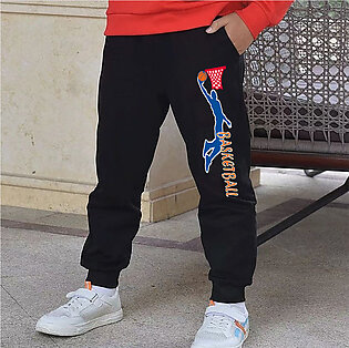Bindas Collection 1 Pc Black Basketball Printed Terry Trouser For Kids/terry Trouser For Boys