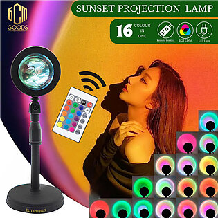 Remote Control Rgb Sunset Lamp - 16 Colors Changing Rgb Sunset Projector Lamp For Bedroom - Sunset Projection Lamp Light For Room Decoration - 16 Color Sunset Table Lamp Led Lights For Room By Goods Consignment Mart