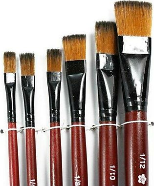 Pack Of 6 Art Brown Nylon Paint Brushes For Oil And Acrylic