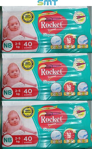 Rocket Premium Diapers New Born Size-1 , 2-5kg (40 Pcs Pack) Pack Of-3