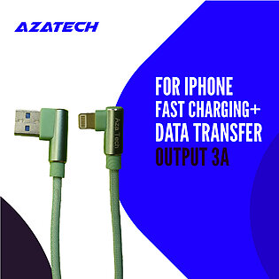 Azatech 1meter Lightning 3a Fast Charging + Data Cable (braided - L Shape - 90 Degree - Elbow - For Gaming And Use While Charging Comfortable Cable)