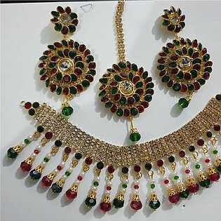 Golden Jewellery Set With White Stone And Pearl For Women