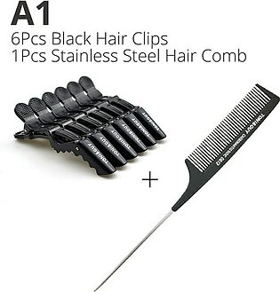 Pack of 6  Crocodile Clips Hair Sectioning ,Hairdressing, Hair Grip With Free Tail Comb