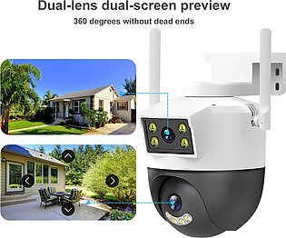 Gss Dual Lens Ptz Outdoor Wifi Security Camera, Hd Ip Smart Dome Color Night Version Two Way Audio, Weather Proof Sd Card Slot V380 White