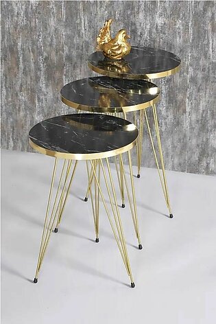 Nesting Table Modern 3 Pieces Scandinavian Style Gold Metal Leg De - Mounted Side Table Tea Coffee Service Nested Table Special Pr