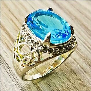 Heavy Stainless Steel Mens Cubic Zirconia Gemstone Fashion Ring For Men - Blue