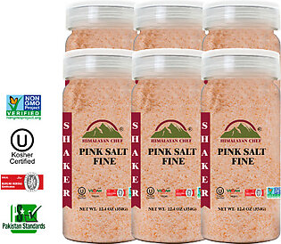 Pack Of 6 Himalayan Chef Pink Salt Fine Plastic Shaker - 354g