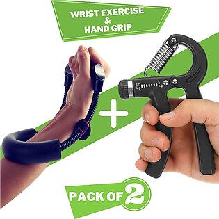 Pack Of 2 (1)adju Type R Spring Grip, Professional Hand, Wrist, Arm And Finger Muscle Strength Training And (1) Wrist And Forearm Strengthening Grip Exercises Heavy Duty Carbon Steel Non-slip Cushion For Increase Muscle Strength Stress Release