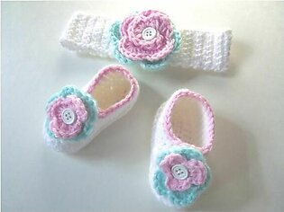 Crochet Shoes And Headband For Baby Girl / Girls Boots / Baby Booties And Hairband Set For Girls