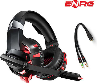 ENRG K2 Gaming Headset Headphone 360 Surround Sound Stereo Over-Ear Headphone with Noise Cancellation Microphone In-Line Control Red LED for PC PS4 Xbox Mobile