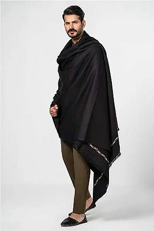 Black Shawl For Men - Pashmina Wool Dhussa Shawl For Men