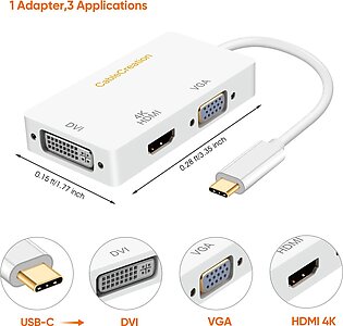 3 In 1 Usb C To Vga Hdmi Dvi Adapter, Usb Type C To Hdmi Vga Dvi Female Converter, Compatible With All