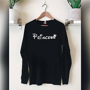 Ace - Black Princess Full Sleeves Cotton Printed T Shirt For Women