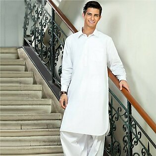 White Pure Cotton Kameez Shalwar For Men