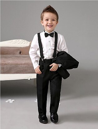 Adjustable Suspender for Kids with Bow Twin Pack Black Elastic Galas Suspenders and Silk Bow Tie For Boys, Girls, Kids, Children.