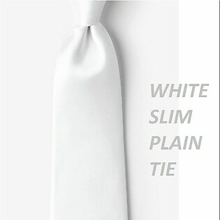 White Slim Plain Silk Tie
