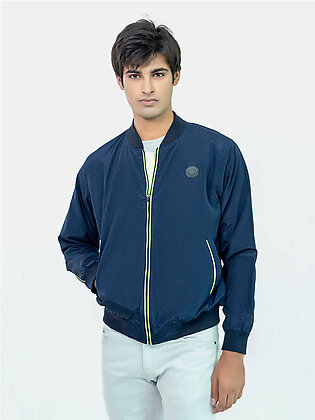 Navy Blue Light Bomber Jacket With Neon Detailing