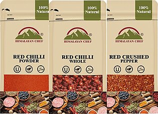 (pack Of 3) Himalayan Chef Red Chilli Powder - 100 G | Red Chilli Crushed - 100 G Red Chilli Whole - 200 G