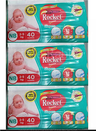 Rocket Premium Diapers New Born Size-1 , 2-5kg (40 Pcs 3 Pack Price)