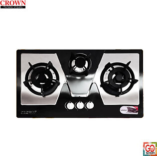 Crown Hob Eco Series (3 Burners) Cast Iron Grill + Auto Ignition + Stainless Steel
