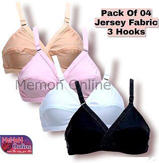 Pack Of 4 Women's Ladies Girls Skin, Black, Pink, Blue, Pure Jersey Fabric Simple Bra Blouse Brazier Undergarments Bra For Girls And Women