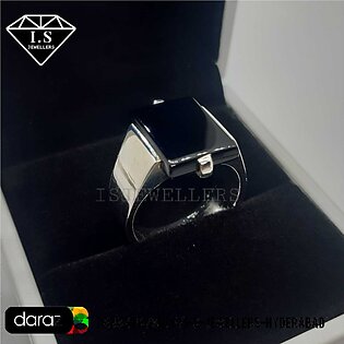 Men's Ring With Black Agate (black Aqeeq) 925 Silver (chandi)