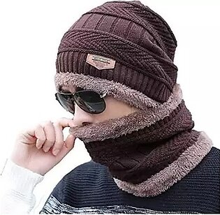 Zym Mart Winter Cap and neck With Winter Gloves High Quality , 2 PCS Winter Beanie Hat Cap Neck Warmer Scarf Seta and Winter Gloves Fleece Lined Skull Cap and Scarf Set Stylish Knit Skull For Boy/Men