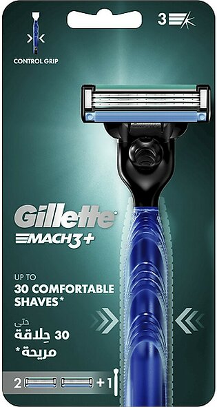 Gillette Mach3 Plus System Shaving Razor (handle + 2 Carts)