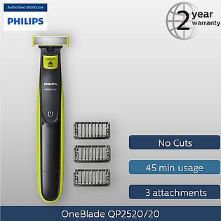 Philips One Blade QP2520/20- Trim - Edge - Shaver - Trimming Tool- 3 Attachments- Wet & Dry
