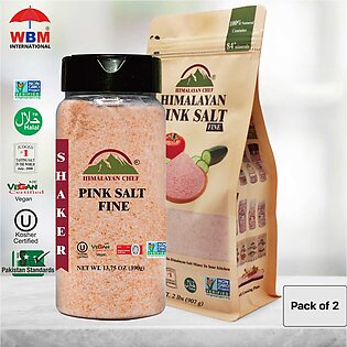 Pack Of 2 Himalayan Chef Pink Salt Fine - 908 G, Pink Salt Fine Plastic Shaker - 354 G