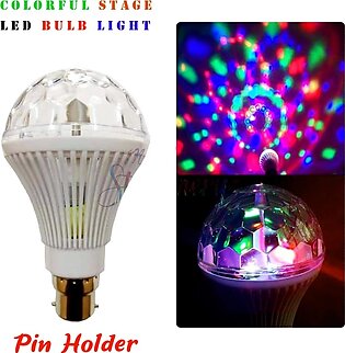 Colorful Auto Rotating RGB LED Bulb Stage Light Bulb Party Disco Lighting Lamp (Pin Holder B22)