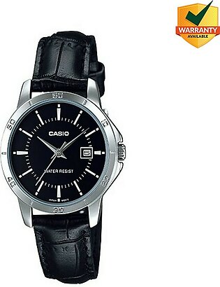 Casio Black Dial With Black Leather Strap Women's Watch - Ltp-v004l-1audf