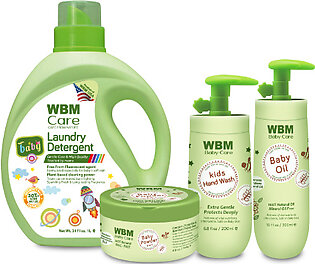 WBM Baby Bath Set - (Pack of 4) | Baby Oil 200ML, Baby Hand Wash 200ML, Baby Powder 150G & Baby Laundry Detergent 1 Liter